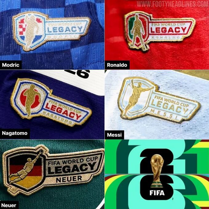 Huy hiệu Legacy World Cup 2026 trên tay áo các danh thủ