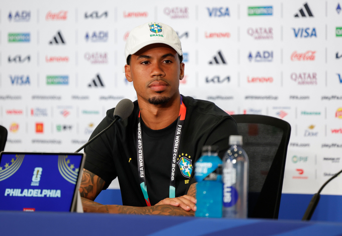 Gabriel Magalhaes trong buổi họp báo trước trận Brazil gặp Haiti tại World Cup 2026