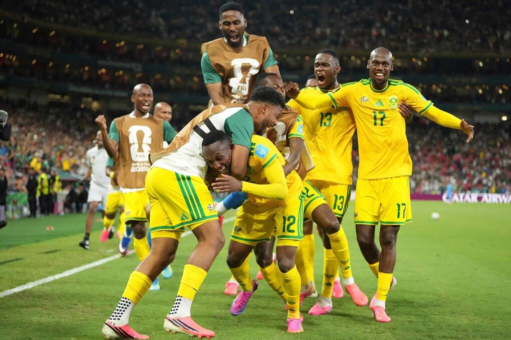 Cầu thủ Nam Phi ăn mừng bàn thắng vào lưới Hàn Quốc tại World Cup 2026
