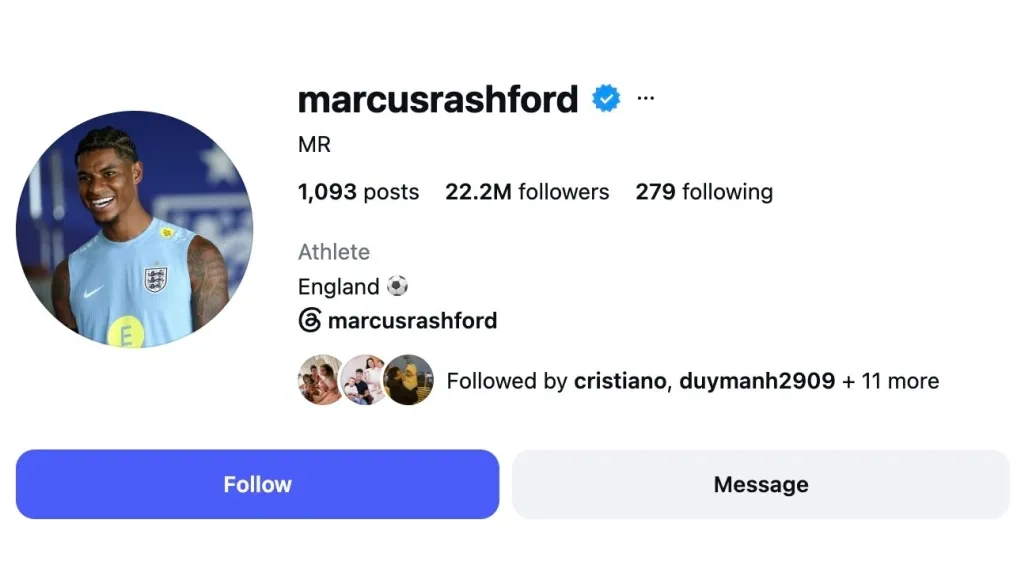 Tài khoản Instagram không còn ghi tên đội của Rashford